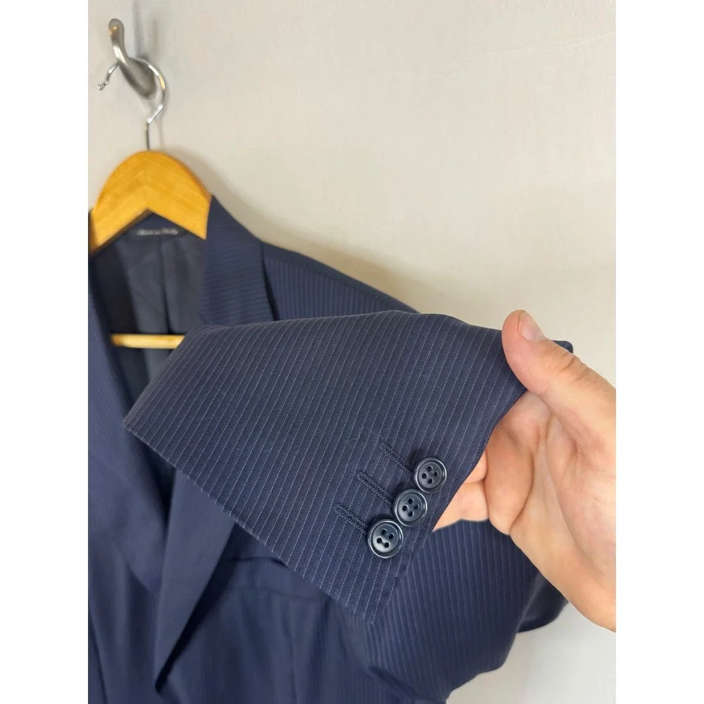 Canali Mens Navy Blue Pinstripe Pure Wool Blazer Jacket Made in Italy Men 42